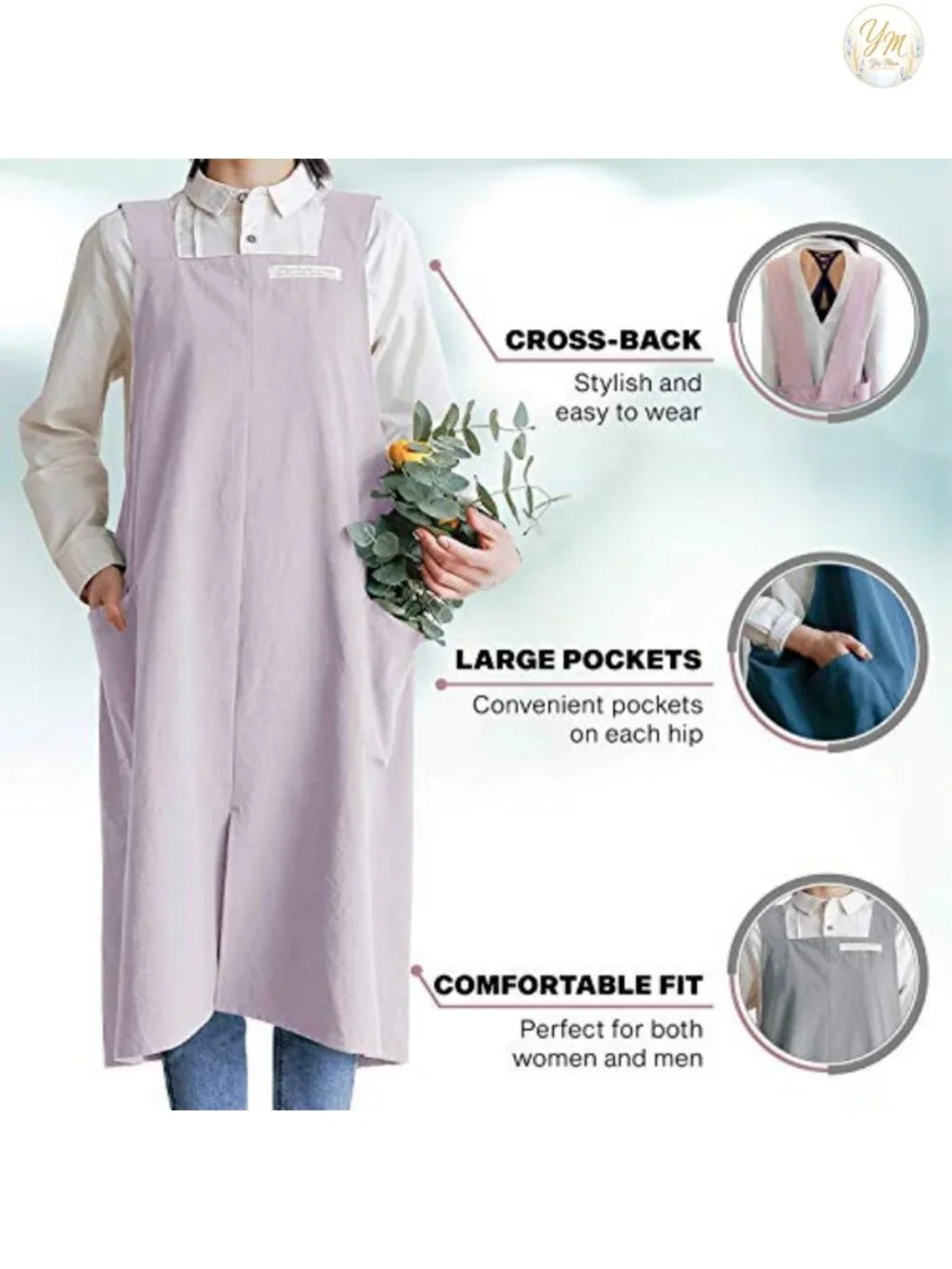 100% Cotton Unisex Cross-Back Apron with Large Pockets